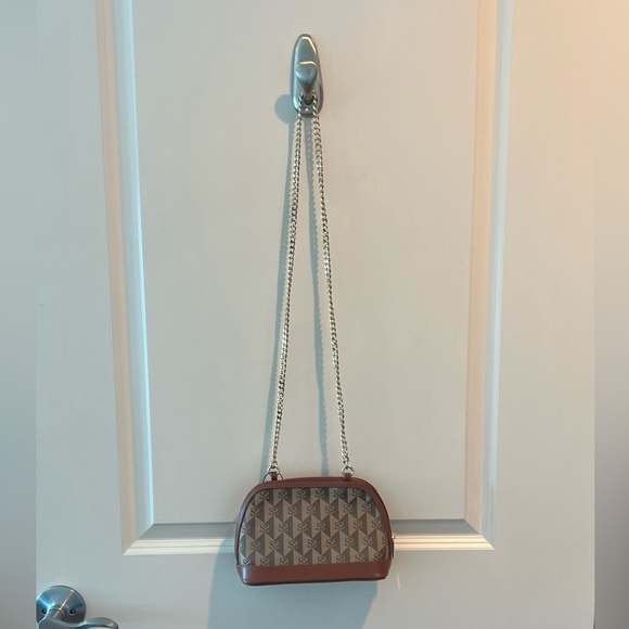 NWT Sandro Marron Brown Small Canvas Leather Logo Chain Strap Crossbody Bag - Picture 7 of 16